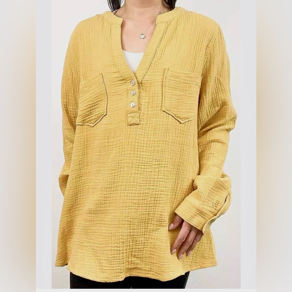 Mote Long Sleeve Shirt Yellow Linen size large